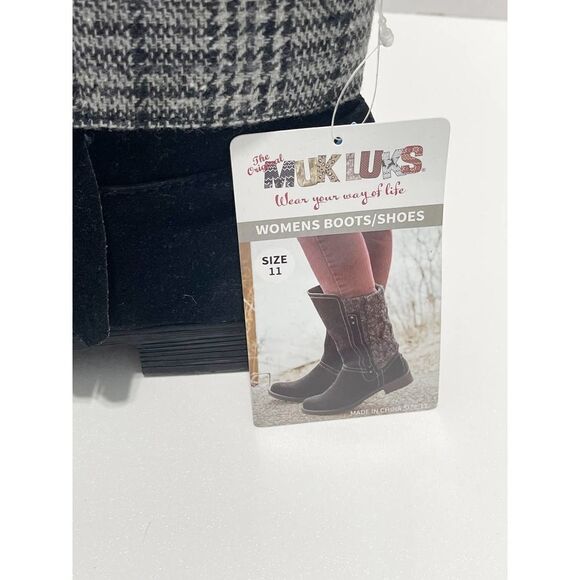Muk Luks Lynsey Water Resistant Winter Boots Wool Glenn Plaid‎ Detail Black 11 - Picture 6 of 12